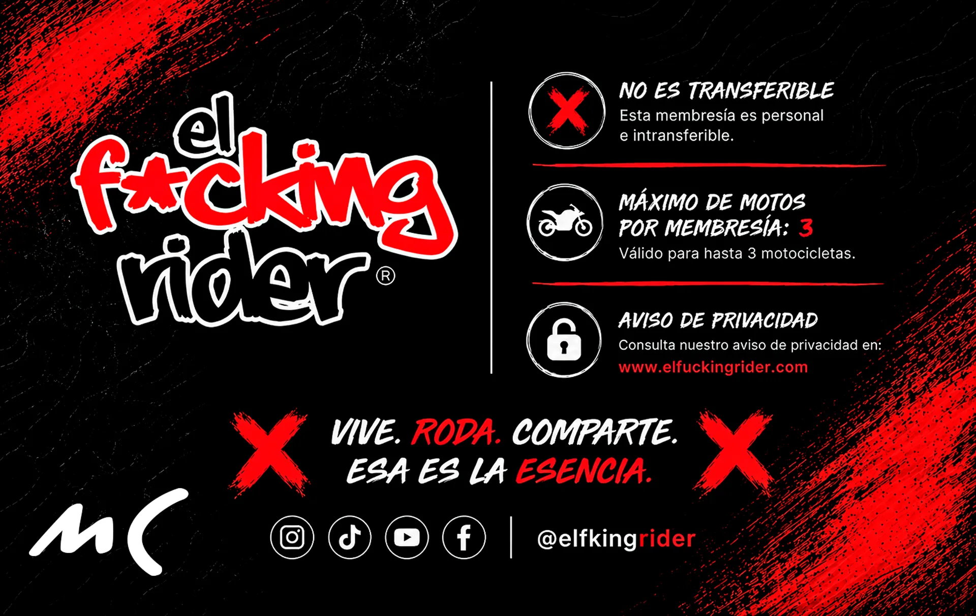 Reverso de la membresía Soy Cuatito del FKing Rider